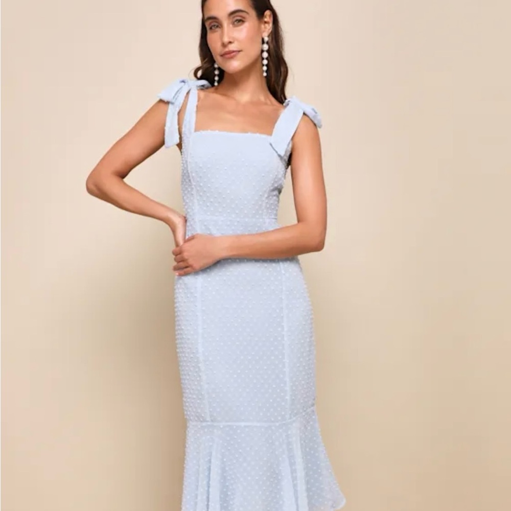 Lulu's Light Blue Bow Strap Midi Dress